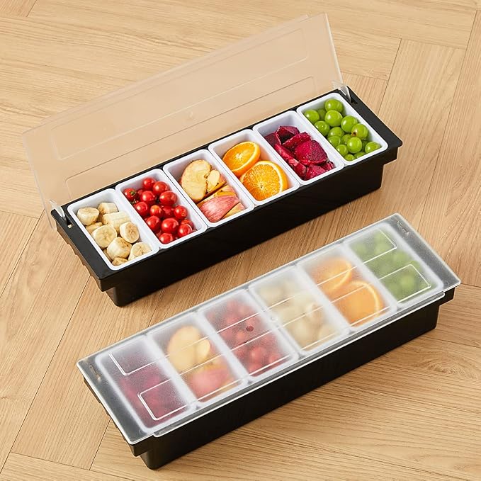 Ice Chilled Serving Tray Condiment Pots 6 Compartment Condiment Server Caddy (6 Compartments) - Image 8