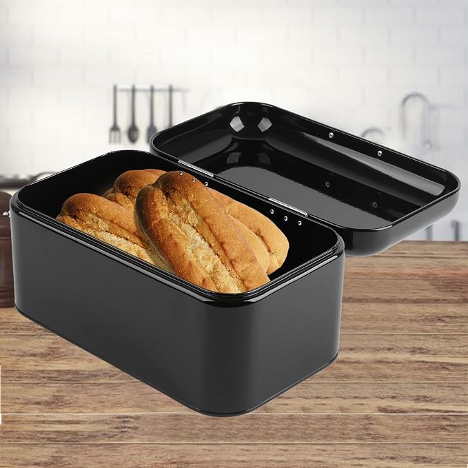 Cocoarm Solid Color Bread Box for Kitchen Countertop, Metal Bread Storage Bin Large Capacity Kitchen Storage Container for Pastries,Loaves, Dry Food (Black) - Image 2