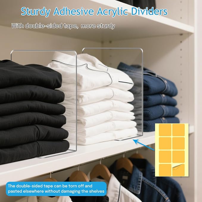 OKPOW Shelf Dividers Closet Organizer - 12" Tall X 11.8" Deep Acrylic Clear Sturdy Separate for Clothes Purse - Adjustable Space Saver Easy Install for Home Organization Enthusiasts 12 Pack - Image 7