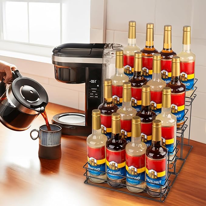 kimilus 16 Bottle Capacity Coffee Syrup Organizer 4 Tier Coffee Syrup Stand Shelf for Coffee Bar Accessories for Coffee Bar Kitchen Small Wine Rack for Bar Family Storage for Syrup Wine Dressing - Image 5