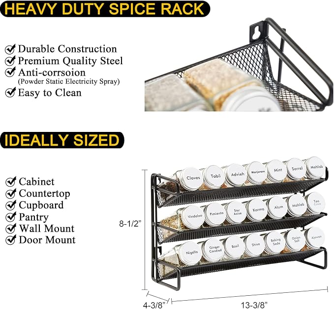 SpaceAid Spice Rack Organizer with 21 Spice Jars, 386 Spice Labels, Chalk Marker and Funnel Set for Cabinet, Countertop, Pantry, Cupboard or Door & Wall Mount - 21 Jars, 13.4" W × 9" H, White - Image 3