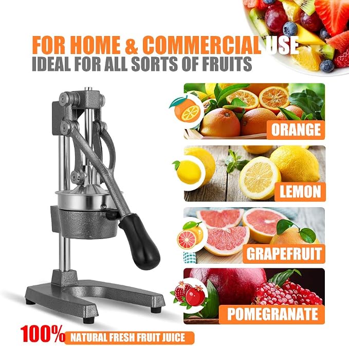 Commercial Heavy Duty Cast Iron Hand Press Manual Orange Citrus Lemon Lime Grapefruit Pomegranate Fruit Juice Squeezer Machine with Stainless Steel Cup Grey - Image 4
