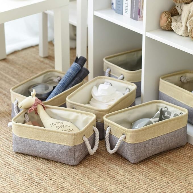 Storage Baskets for Organizing - 11.8x7.8x5.2 inch Small 6 Pack Storage Bins for Shelve, Farbic Storage cubes Organizer for Baby Toys Nursery (Gold & Grey) - Image 2