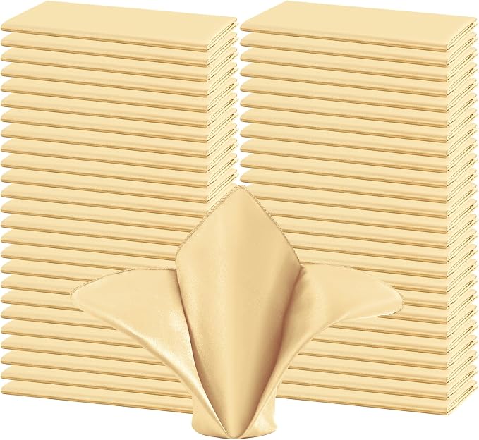 50 PCS Champagne Gold Square Satin Cloth Napkins, 20 X 20 Inch | Soft Smooth, Washable Reusable, Silk Dinner Table Napkins Bulk, for Weddings Parties Banquets Dining and Restaurants by FXKS