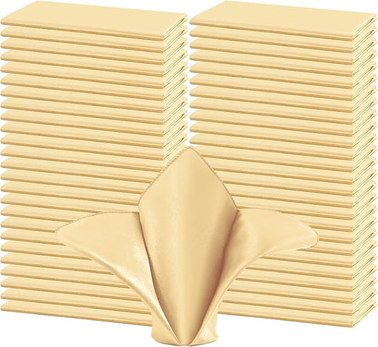 50 PCS Champagne Gold Square Satin Cloth Napkins, 20 X 20 Inch | Soft Smooth, Washable Reusable, Silk Dinner Table Napkins Bulk, for Weddings Parties Banquets Dining and Restaurants by FXKS