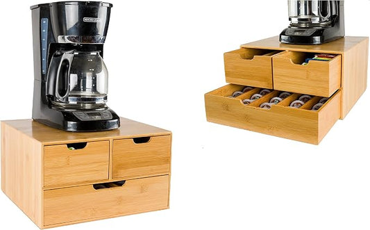 BAMBOO LAND- Extra Large Bamboo K Cup Holder for Counter, 2-Tier K-Cup Organizer Drawer by BAMBOOLAND