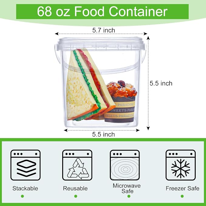 Macarrie 75 Pack 68 oz Square Deli Containers with Lids Clear Airtight Plastic Food Storage Containers Organizer Bin for Food Prep Freezer Kitchen Restaurant Supplies - Image 2