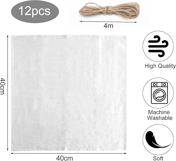 Christmas napkins, set of 12 fabric napkins 40 x 40 cm, white linen napkins, linen napkins, linen napkins, table decoration, washable napkins for - Image 2