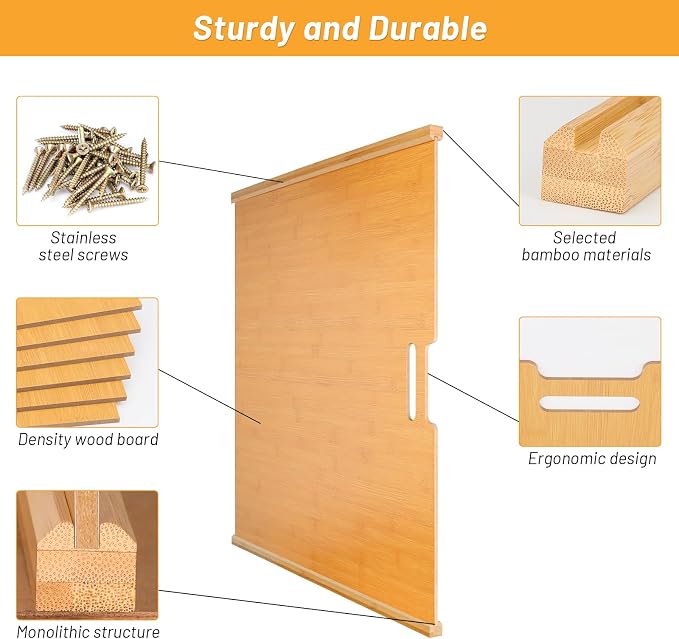 6 Pieces Wood Cabinet Dividers for Baking Sheets,DIY Kitchen Cabinet Dividers with 12 Slideways&36 Screws,Easy Install&Clean,Wood Tray Dividers for Cabinets, Kitchen,Utility Rooms, Bathrooms - Image 5