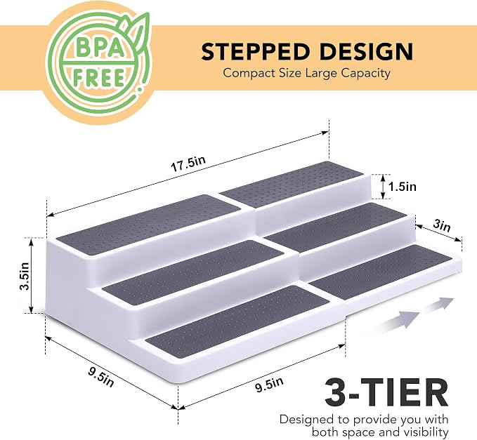 2 Pack 3 Tier Expandable Spice Rack Organizer, Set of 4, 12 Inch Non-Skid Lazy Susan Organizer for Cabinet, Kitchen Storage, Pantry Organization, Bathroom Sink Cabinet, Refrigerator, Spice Rack - Image 2