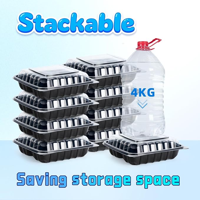 YANGRUI 25 Pack 34oz 8" 3-Compartment Togo Container Shrink-Wrapped No Wash | Ready to Use Anti-Fog Lid | Leakproof BPA-Free PP | Microwave & Freezer Safe for Cold Brew Salad, Hotel Catering & Meal Prep - Image 6