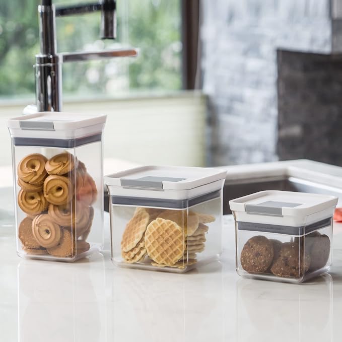Felli Premium Tite Airtight Storage Container Set, 3 Pack - Clear Plastic Canisters with Easy Flip Lock Lids, Stackable Kitchen Pantry & Bathroom Organizer for Snacks, Dry Goods, Makeup, BPA Free - Image 4