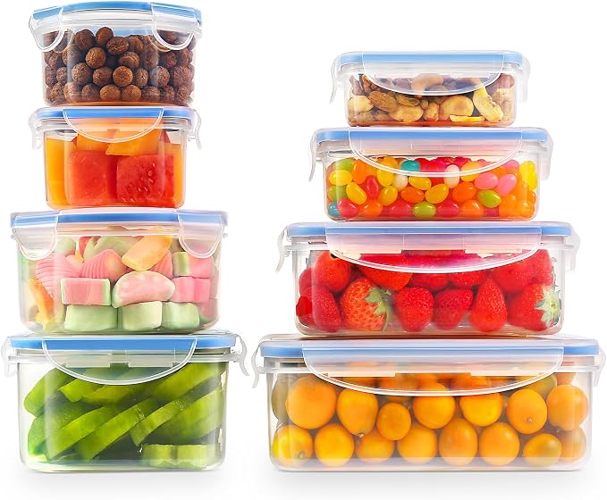 YASHE Food Storage Containers 16PCS (8 Containers + 8 Lids), Airtight Plastic Food Containers with Lids, Pantry & Kitchen Containers, Leak-Proof, BPA Free, Microwave & Freezer Safe - Image 8