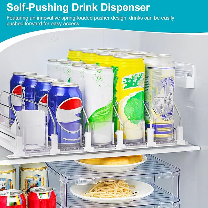 3 Pack Drink Organizer for Fridge, Self Pushing Fridge Drink Organizer | Self Pushing Soda Dispenser for Refrigerator, Automatic Drink Dispenser for Fridge, Holds up to 75 Cans (15 Rows) - Image 4