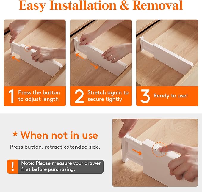 Lifewit 4" High Upgrade Drawer Divider, Adjustable Drawer Organizer Clothes | 24 Pack 11-17" Expandable Beige Plastic Drawer Separator for Dresser, Kitchen, Closet, Nursery, Office Organization & Storage - Image 7