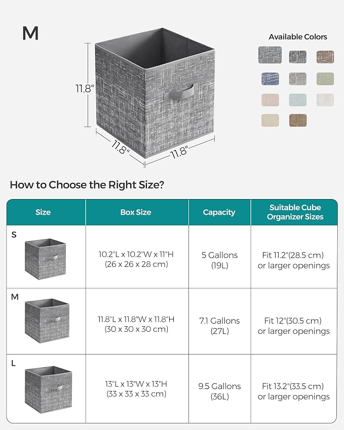 SONGMICS Storage Cubes, 11.8-Inch Non-Woven Fabric Bins with Double Handles, Set of 6, Closet Organizers for Shelves, Foldable, for Clothes, Cattail Gray UROB030G01 - Image 4