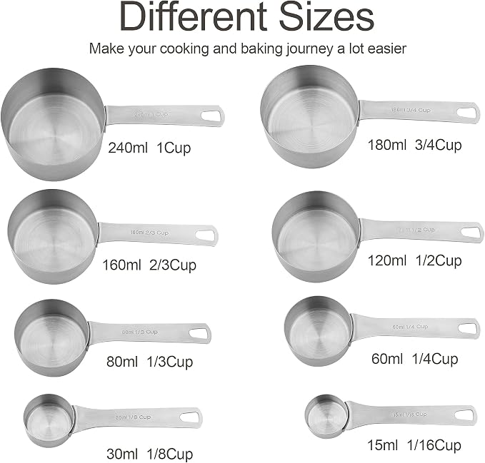 Measuring Cups and Spoons Set, 18/8 Stainless Steel 8 Measuring Cups and 9 Measuring Spoons with Leveler and Measurement Enquivalents, Kitchen and Baking Measure Cups Spoons Set of 19 - Image 5