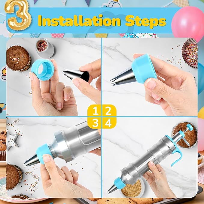 Cake Decorating Tools Supplies Kit: 164pcs Baking Accessories, Dessert Piping Syringe and Icing Tips Set - Puffs Cupcake Frosting Piping Bakery Set for Adults Beginners or Professional, Blue - Image 6