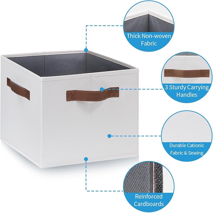 GhvyenntteS 6 Pack Large Fabric Storage Bins with Handles, 15x11x9.6 Inch Storage Baskets for Shelves, Foldable Closet Storage Bins for Shelves, Closet Organizers and Storage Boxes, White - Image 3
