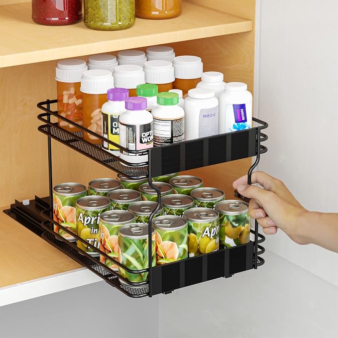SpaceAid Pull Out Spice Rack Organizer for Cabinet, Heavy Duty Slide Out Seasoning Kitchen Organizer, Cabinet Organizer, with Labels, 8.5" W x10.75 D x8.5 H, 1 Drawer 2-Tier - Image 5