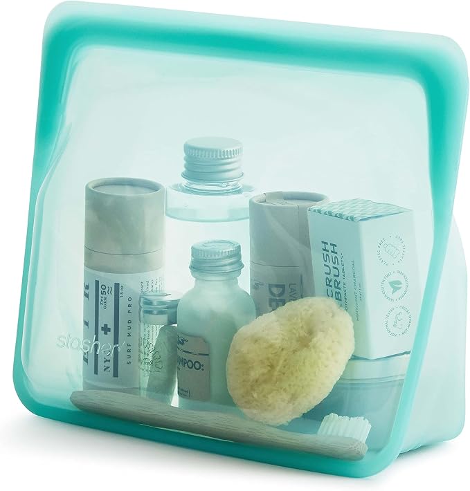 Stasher Reusable Silicone Storage Bags, Food Storage Containers, Microwave and Dishwasher Safe, Leak-free, Stand Up - Mid (Aqua) and Sandwich (Aqua) - Image 2