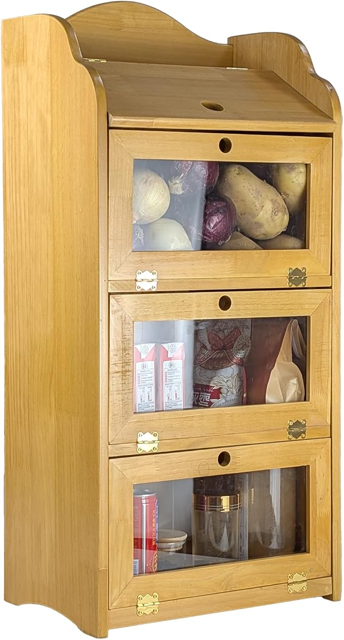ARTAWEIN Onion and Potato Storage Bin Box Farmhouse Fruit and Vegetable Storage Small Food Kitchen Pantry Cabinet for Snack Large Bread Box for Homemade Bread Black Potato Bins by ARTAWEIN