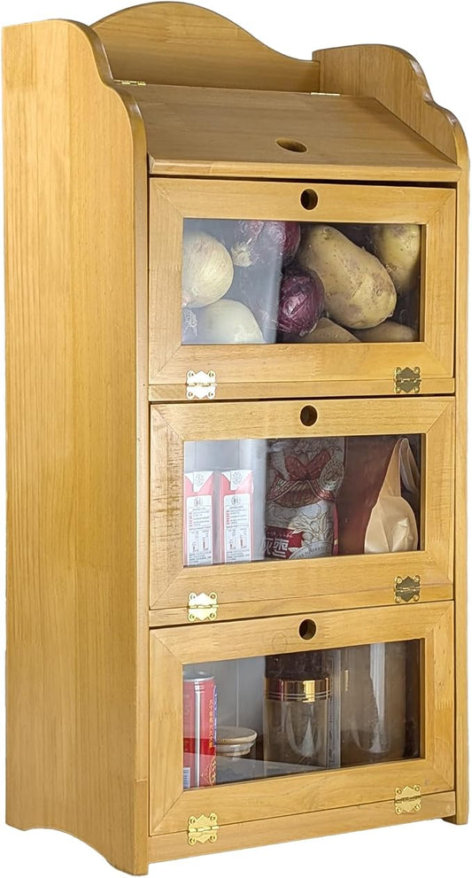 ARTAWEIN Onion and Potato Storage Bin Box Farmhouse Fruit and Vegetable Storage Small Food Kitchen Pantry Cabinet for Snack Large Bread Box for Homemade Bread Black Potato Bins by ARTAWEIN