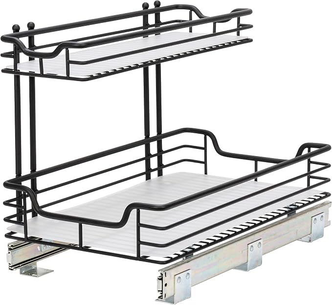 Household Essentials Matte Black Powder-Coated Steel Undersink Pull-Out Organizer with Plastic Accents - Image 5