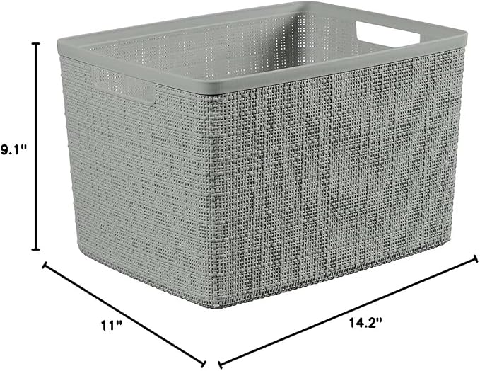 Curver Set of 4 Jute Large Decorative Plastic Organization and Storage Baskets, Perfect Bins for Home Office, Closet Shelves, Kitchen Pantry and All Bedroom Essentials, Grey - Image 9