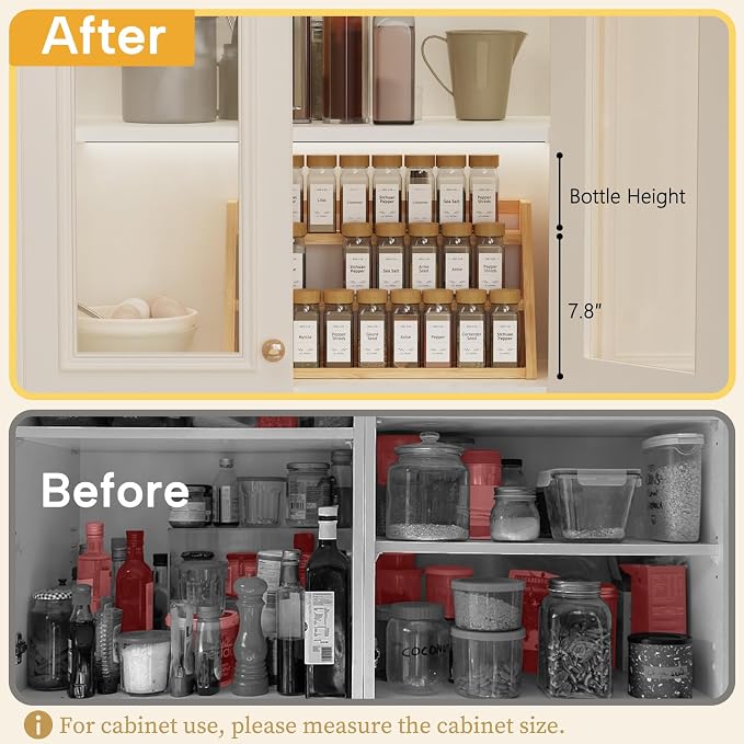 Bamboo Spice Rack Organizer -3-Tier Spice Rack for Countertop,Cabinet Spice Rack Organizer for 24 Spice Jars(4oz)，Step Shelf (yellow) - Image 4