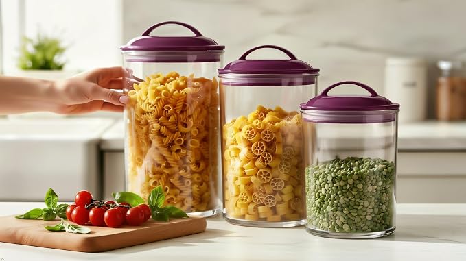Reston Lloyd Food Storage Containers, BPA Free Airtight Canisters for Cereal, Pasta, Sugar, Coffee, Flour, Cookies, Loose Tea, for Kitchen Organization, Set of 3, Plum - Image 10