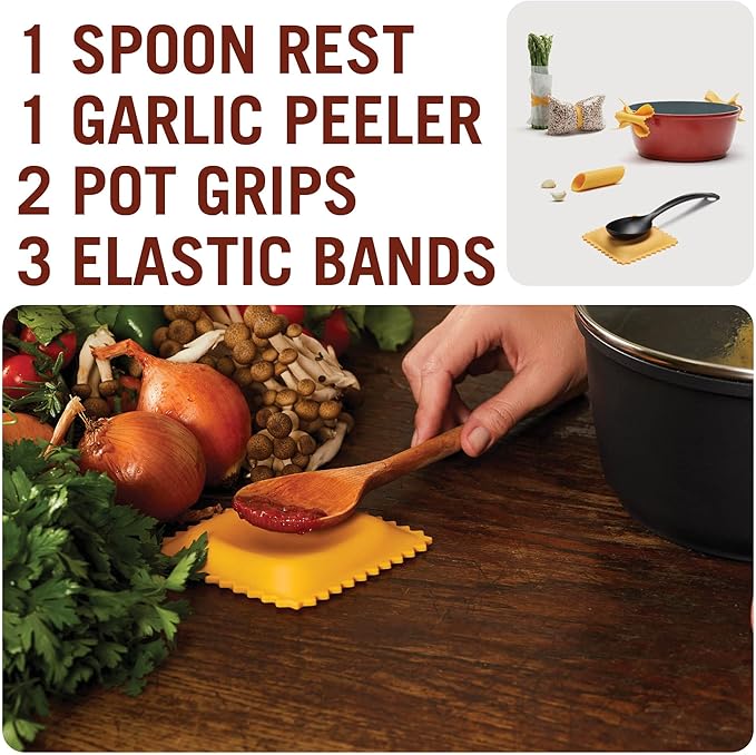 Pasta Grande - Fun Pasta Shaped Silicone Kitchen Tools in a Gift Box / 4 of our Pasta-shaped kitchen gadgets in one festive giftbox/Farfalloni, Ravioli, Penneli & Mafaldine/by Monkey Business - Image 3