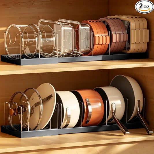 Magheo 2 Pack Pots and Pans Organizer Under Cabinet, Expandable 12.6"-22.8" Kitchen Cabinet Organizer Holder with 10 Adjustable Dividers for Food Storage Container Lid, Cookie Sheet, Cookware(Black) by MAGHEO