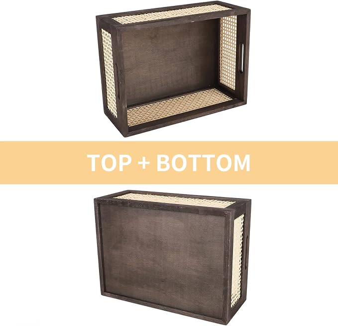 Desktop Storage Basket, Sundry Office Drawer Storage Box, Wood Frame Storage Basket. (Brown-Set2) - Image 4