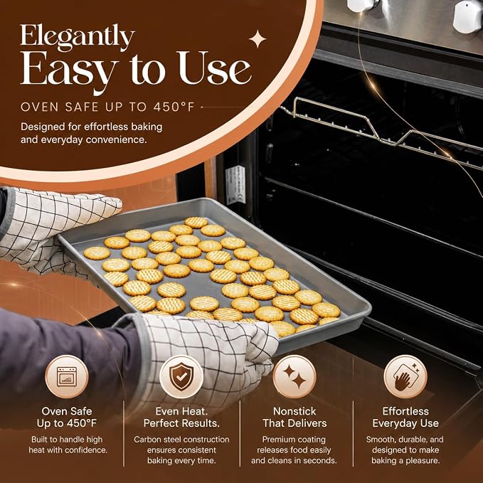 Nonstick Bakeware Set 8 Piece - Stackable Baking Pan Set, Oven safe 450°F, Carbon Steel Baking Set with Muffin, Loaf, Cookie Sheets & Roaster, Easy Storage, BPA-Free (Gray) - Image 5