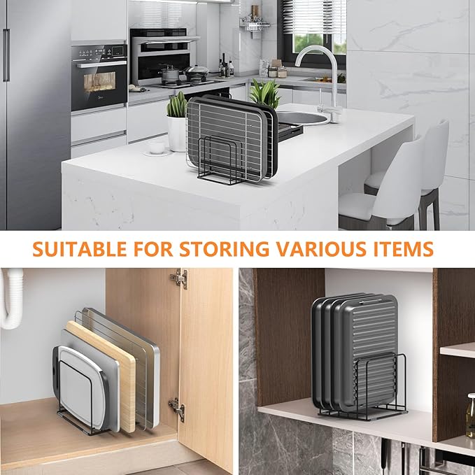Kitchen Cabinet Organizer, Steel Cookware Holder, Divided Holder with 5 Slots for Skillets Baking Tray and Chopping Board Rack - Baking Pan Holder Storage (1 PC) - Image 6
