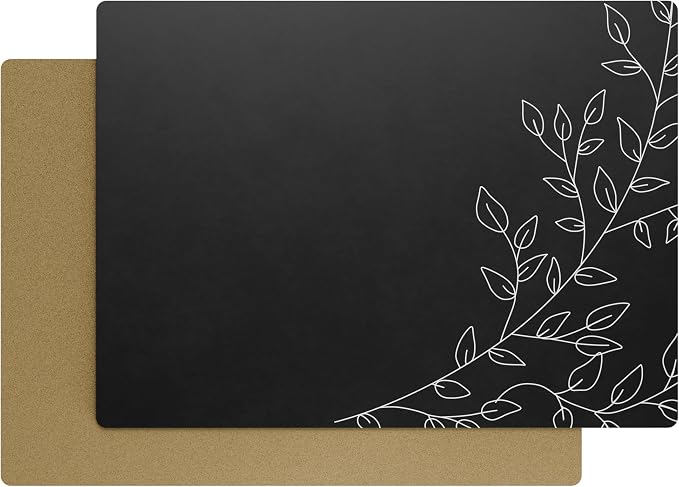 Royalty Art Boho Placemats, Set of 4, Black, Non-Slip Cork Backed | Wipeable heat resistant surface, kitchen and dining table protection, floral farmhouse pattern by RoyaltyArt