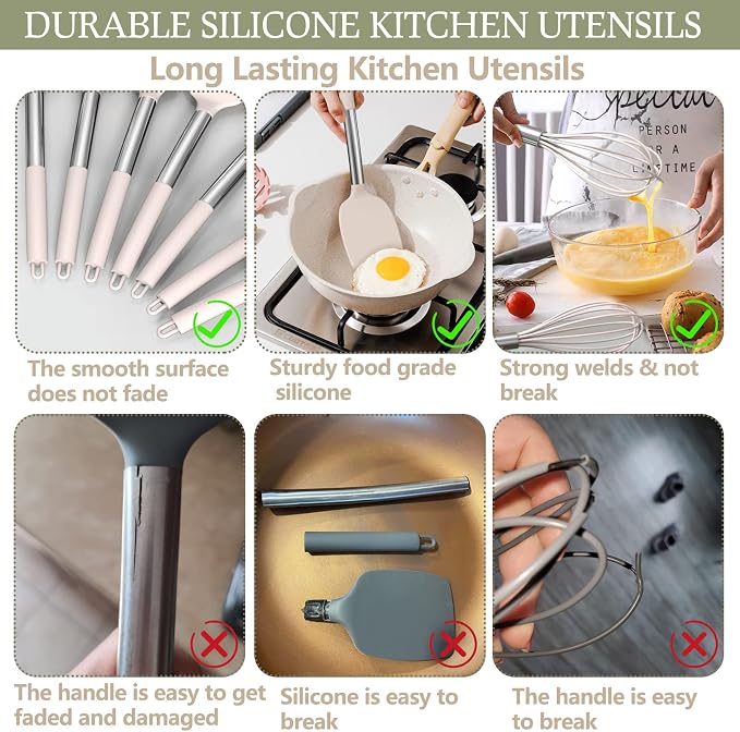 Stainless Steel Kitchen Cooking Utensil Set, Umite Chef 15 pcs Utensils - Nonstick Cookware Set Spatula -Kitchen Gadgets Tools Gift - Image 5