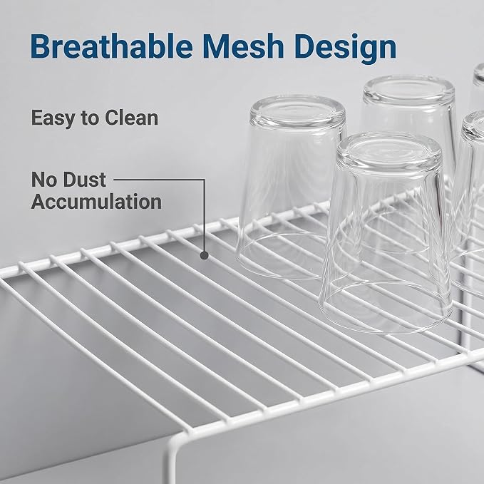 Set of 6 Kitchen Cabinet Shelf Organizer, Medium (13 x 9.4 Inch) Bathroom Cabinet Organization Wire Shelf Rack, Rustproof Storage Space Saver Shelves for Countertops Pantries Utensils -White - Image 6