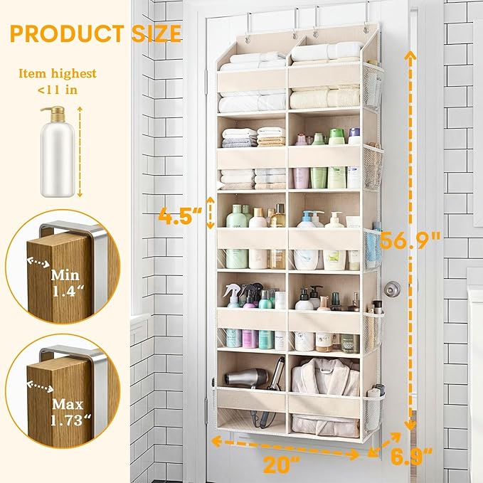 Over the Door Organizer 5 Tiers,Extra Large Behind Door Storage of 10 Compartments,80 lbs Weight Capacity Over the Door Storage, Door Hanging Organizer for Closet, Diaper Organizer, Beige - Image 4