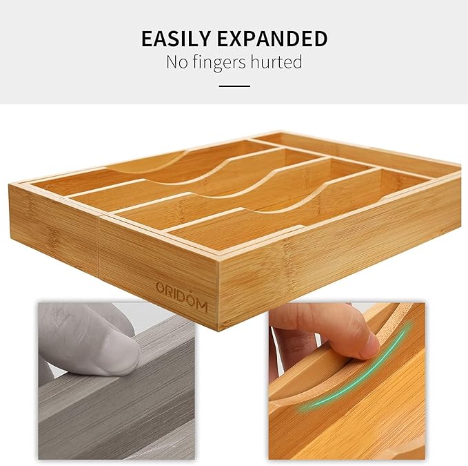 2-Piece Bamboo Silverware Organizer, Expandable Kitchen Drawer Organizer for Cutlery and Utensils, Multifunction Adjustable Bamboo Wood Cutlery Tray in Drawer for Flatware, (Natural) - Image 6