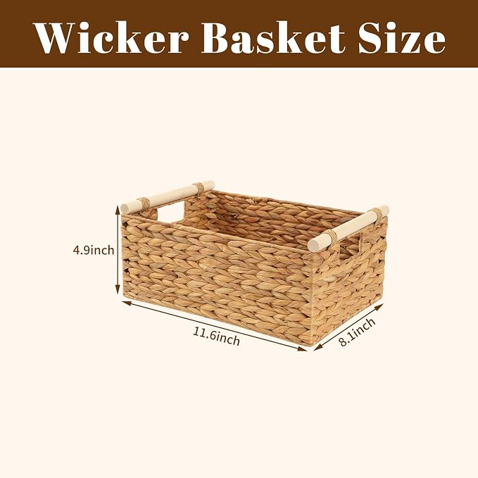 Woven Storage Basket, Small Wicker Organizer, 11.6x8.1x4.9 | 11.6x8.1x4.9" small natural woven basket with handles; compact wicker organizer for shelves, pantry, bathroom and gifting. - Image 2