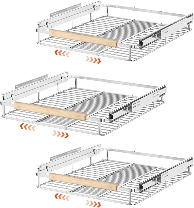 SANNO Pull Out Cabinet Organizer, Cabinet Slide Out Shelf, Pots Pans Organizers Shelves with Sliding for Cupboard Pantry Under Sink Closet, Expandable Width 17.1to 27" W x 22.5" D by SANNO