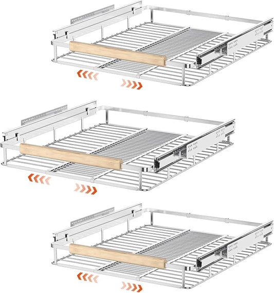 SANNO Pull Out Cabinet Organizer, Cabinet Slide Out Shelf, Pots Pans Organizers Shelves with Sliding for Cupboard Pantry Under Sink Closet, Expandable Width 17.1to 27" W x 22.5" D by SANNO