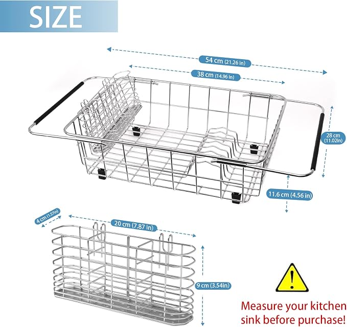 304 Stainless Steel Drying Rack, Expandable, Adjustable Inside The Sink (up to 9 Upright Utensils) | Adjustable Sink Dish Drying Rack, Expandable Stainless Steel Organizer, Fits Most Sinks, Holds Up to 9 Upright Utensils - Image 3