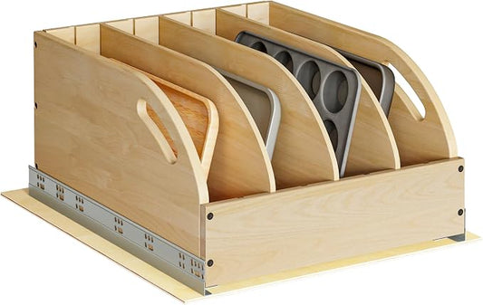 WelFurGeer Birchwood Pot and Pan Organizer with Soft-Close Drawer, Pull Out Cabinet Organizer, Heavy-Duty Slide-Out Storage for Baking Sheets, Cutting Boards, and Kitchen Utensils by WelFurGeer