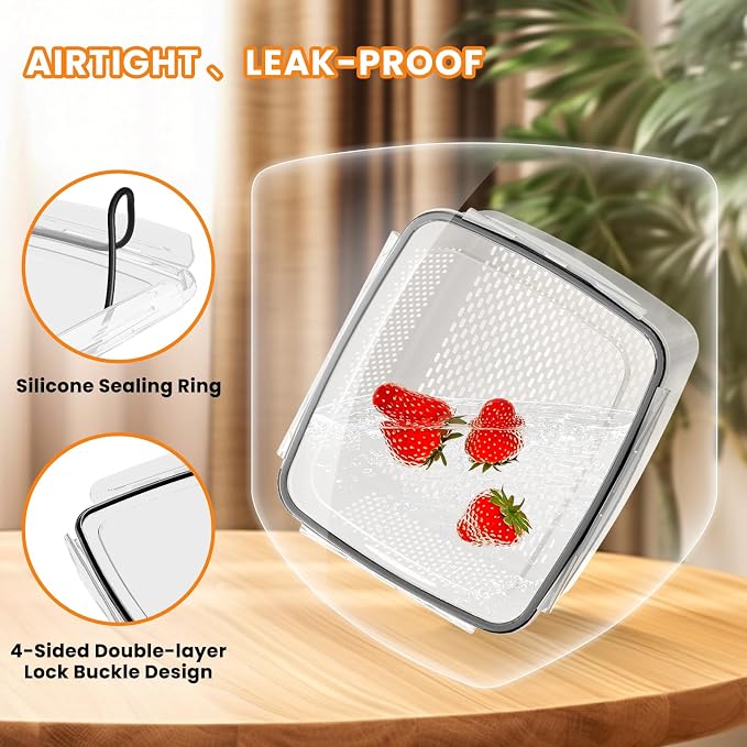 Fruit Storage Containers for Fridge - 5 PCS Poduce Containers for Fridge - with Removable Drain Basket - Keep Fruit Lettuce Berry Vegetables Meat Food Stay Fresher Longer - Image 6