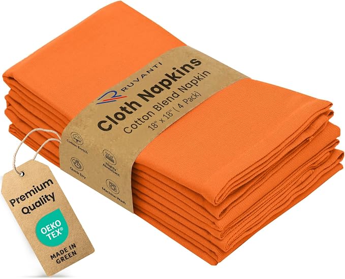 Ruvanti Cloth Napkins Set of 4, 18x18 Inches Napkins Cloth Washable, Soft, Durable, Absorbent, Cotton Blend. Table Dinner Napkins Cloth for Hotel, Lunch, Restaurant, Wedding Parties - Fall by Ruvanti