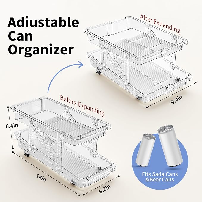 Jsyrjing Can Organizer for Pantry and 2 Pack Adjustable Width Soda Can Dispense for Refrigerator - Image 7