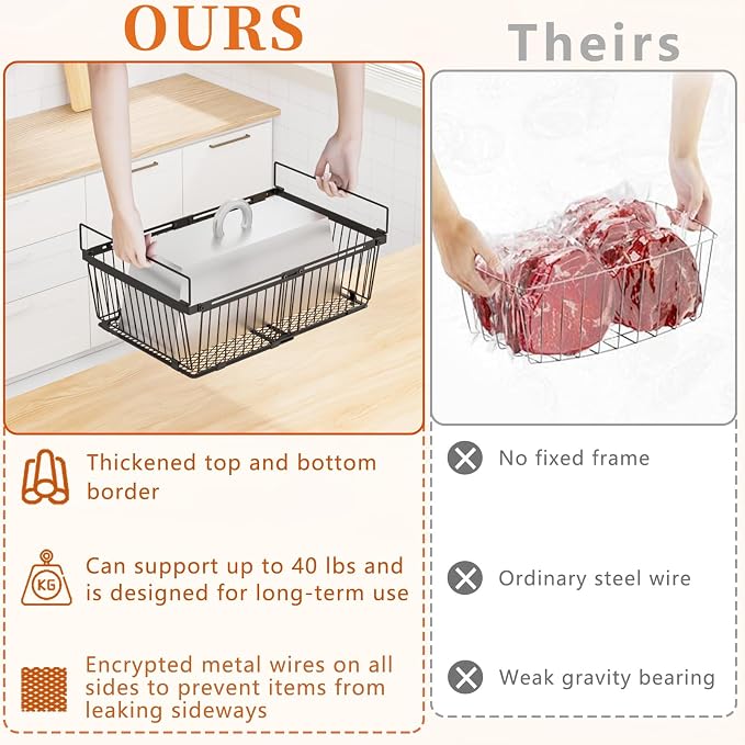 Large Freezer Organizer Bins for 10 to 20 Cu.Ft,Leak-Proof Bottom,3 Pack | ANJUBANFreezer Organizer Bins, Stackable,expandable,foldable,With handle Wire Storage Container Baskets for Sort Frozen Meats - Image 3